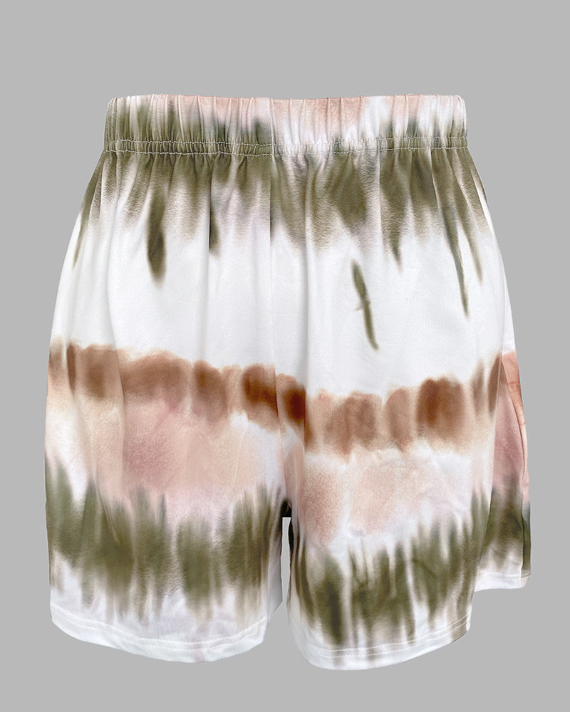 2 Pieces Outfit Graphic Pattern Short Sleeve Top and Casual Tie Dye Print Pants Set