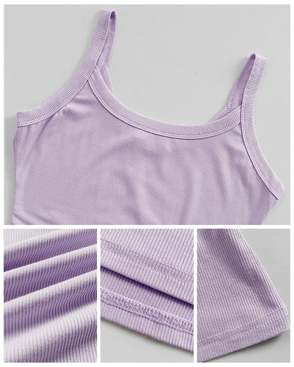 Scoop Neck Spaghetti Strap Ribbed Top Casual Sleeveless Slim Fit Tank