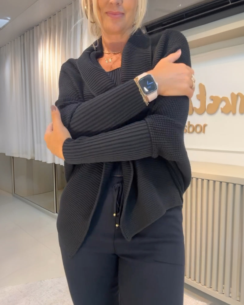 3PCS Batwing Sleeve Cardigan With Asymmetrical Neck Tank Top & Stretchy Waist Pants Set