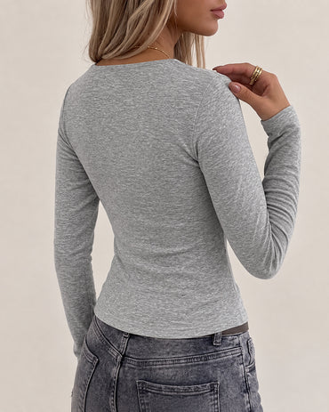 Women's Rhinestone Faux Two-Piece Long Sleeve Wrap Top with Side Tie