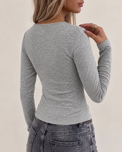 Women's Rhinestone Faux Two-Piece Long Sleeve Wrap Top with Side Tie