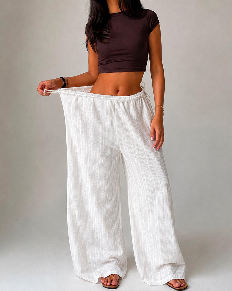 Women's High Waisted Drawstring Jacquard Wide Leg Pants