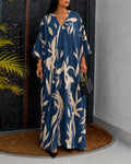 Women's Oversized Floral Kaftan Maxi Dress V Neck Batwing Sleeve Hollow-out Beach Robe Long Dress with Pockets