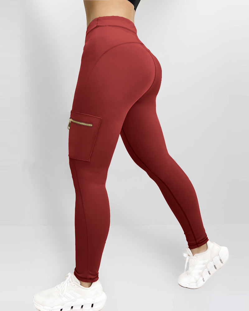 Zipper Pocket Slim Fit Yoga Pants Casual High Waist Workout Pants