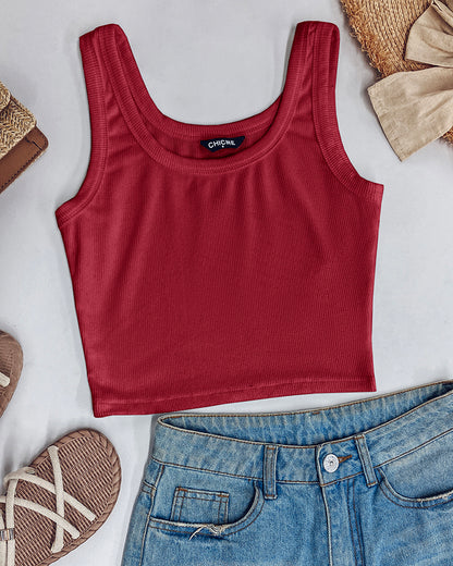 Scoop Neck Sleeveless Ribbed Tank Top Cami Tee Shirts