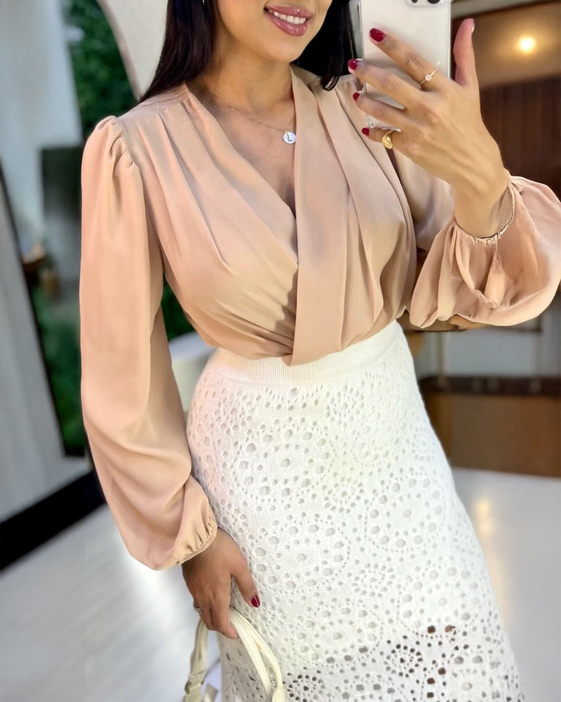 Crochet Pattern Elastic Waist Hollow-out Mid-Calf Skirt Casual Commuting Skirt