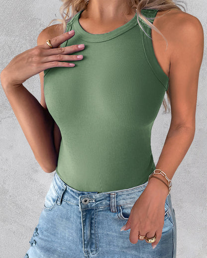 3 Pack Knit Round Neck Thick Strap Racerback Tank Tops(Without Pads)