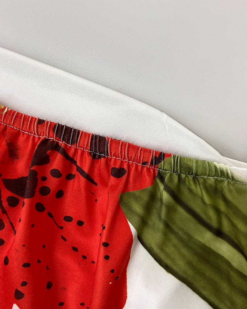 Floral Print Halter Sleeveless Hollow-out Front Cami Dress Casual Cutout Waist Maxi Dress