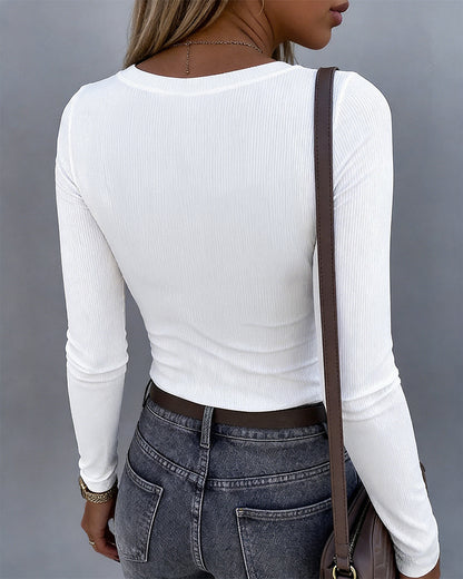 Women's Square Neck Long Sleeve Top Rhinestone Ribbed Knit Shirt Slim Fit Casual Sparkly Tee