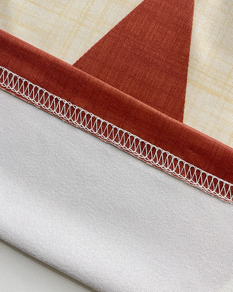 Geometric Print Square Neck Thick Strap Vacation Dress Casual Slim Fit Slit Maxi Dress