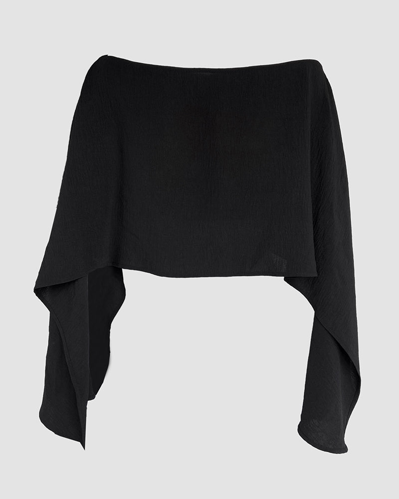 Solid Color Off Shoulder Split Sleeve Versatile Crop Blouse with Elastic Hem Bandeau Top