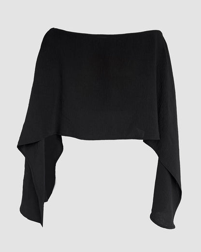 Solid Color Off Shoulder Split Sleeve Versatile Crop Blouse with Elastic Hem Bandeau Top