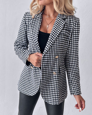 Blazer de doble botonadura con estampado de pata de gallo y cinturón