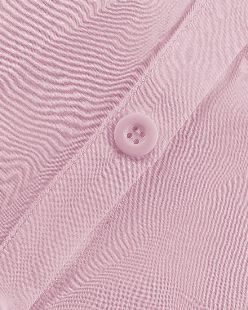 2 Pieces Outfit Turn-down Collar Cap Sleeve Button Front Tied Detail Top and Casual Zipper Fly Elastic Back Waist Wide-Leg Pants Set