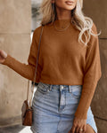 Women's Batwing Sleeve Knit Sweater Ribbed Boat Neck Crop Pullover Slouchy Top