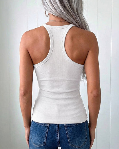 U-Neck Spaghetti Straps Ribbed Top Slim Fit Versatile Racerback Cami Top