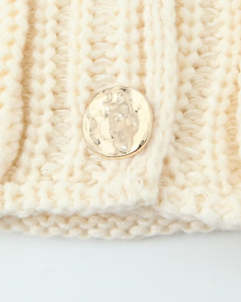 V-Neck Sleeveless Button Front Knit Vest Casual Loose Fit Sweater Top with Pockets