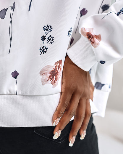 Plants Print Long Sleeve Casual Zipper Baseball Coat