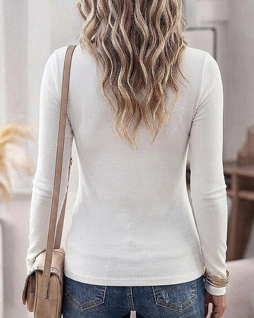Women's Seam Front Knit T Shirt Slim Fit Crewneck Ribbed Top Long Sleeve Casual Layering Tee