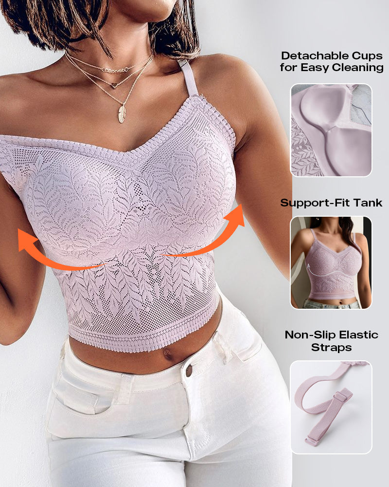 Lace V Neck Adjustable Spaghetti Strap Bralette Camisoles Sexy Soft Crop Cami Top