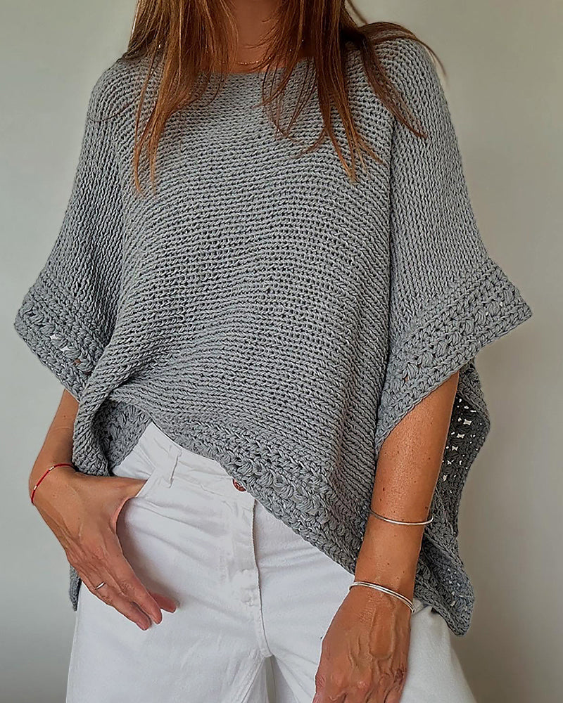 Solid Batwing Sleeve Hollow Out Crochet Pattern Top Casual Cover Up 1 Solid Batwing Sleeve Hollow Out Crochet Pattern Top Casual Cover Up