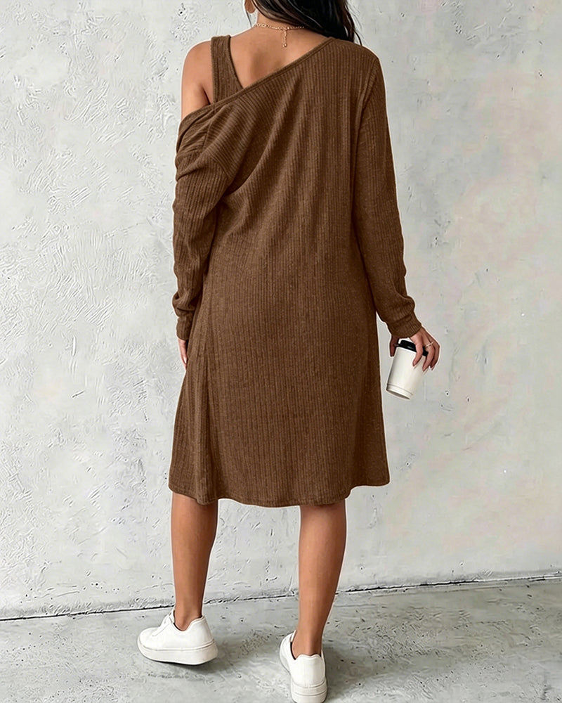 Women's 2-Piece Knit Set Henley Bodycon Tank Dress with Matching Mid-length Cardigan with Pockets