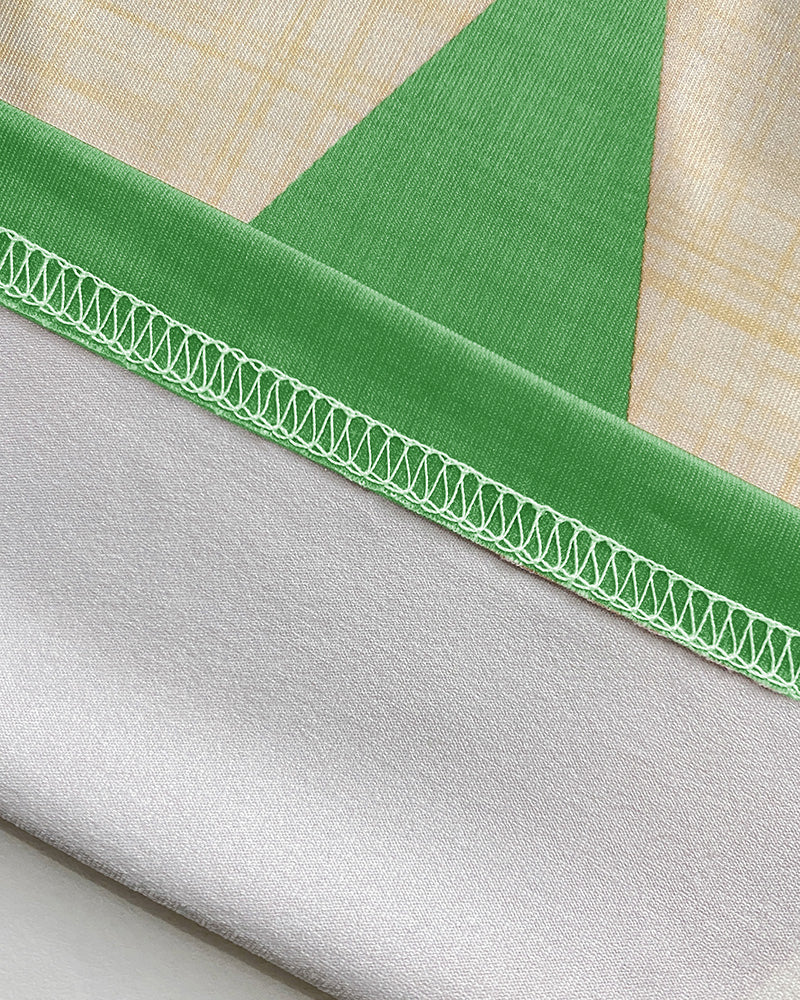 Geometric Print Square Neck Thick Strap Vacation Dress Casual Slim Fit Slit Maxi Dress