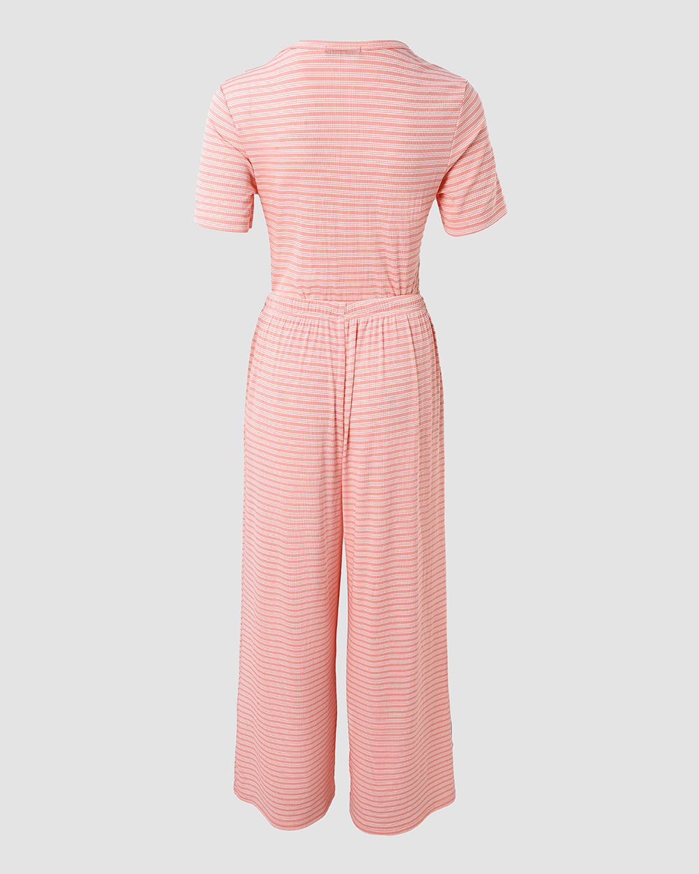 Women's 2 Piece Striped Pajama Set Short Sleeve Square Neck Crop Top and Wide Leg Pants Casual Loungewear