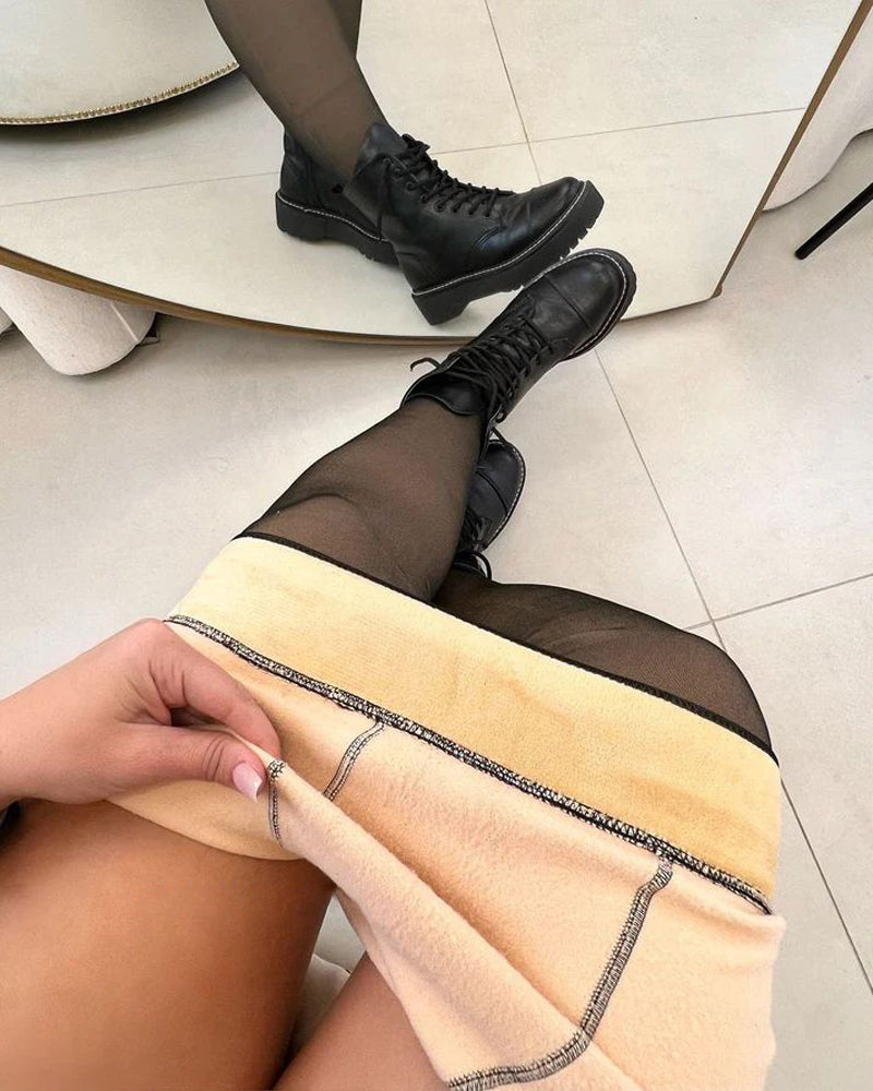 Fleece Lined Tummy Control Butt Lifter Tights Fake Translucent Thermal High Waist Pantyhose Tights Leggings