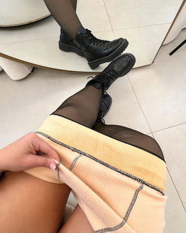 Fleece Lined Tummy Control Butt Lifter Tights Fake Translucent Thermal High Waist Pantyhose Tights Leggings