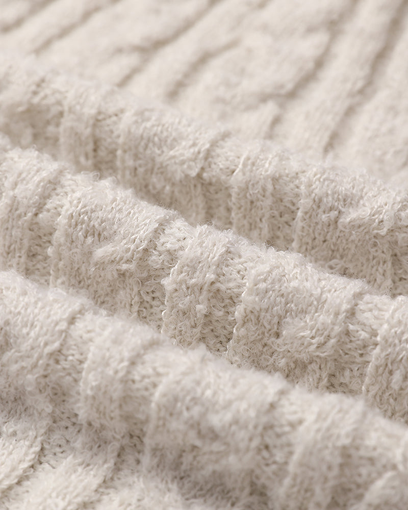 2 Piece Crewneck Long Sleeve Cable Knit Crop Sweater High Waist Shorts Tracksuits Outfits