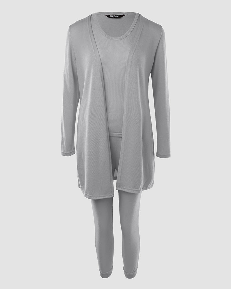 3 Piece Lounge Set Crewneck Sleeveless Tank Top Long Sleeve Open Front Coat Pants Sweatsuit