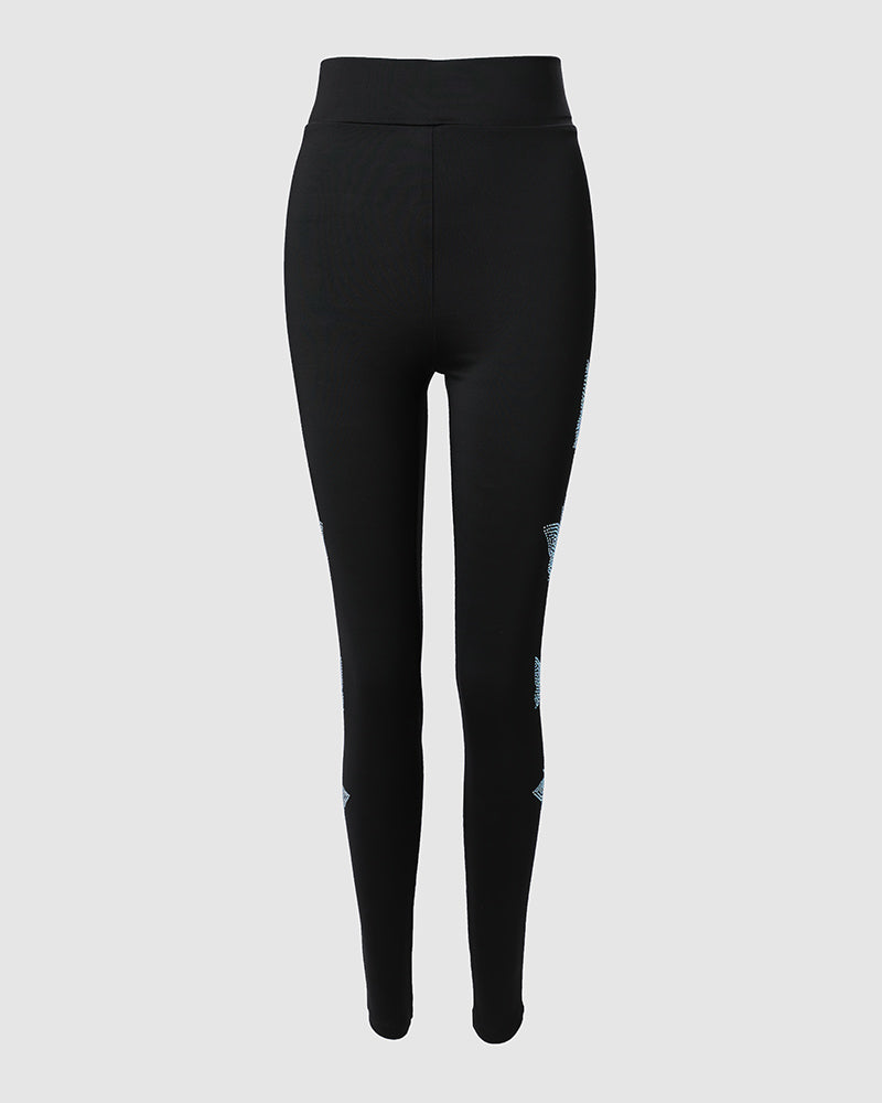 Rhinestone Butterfly Pattern High Waist Skinny Pants