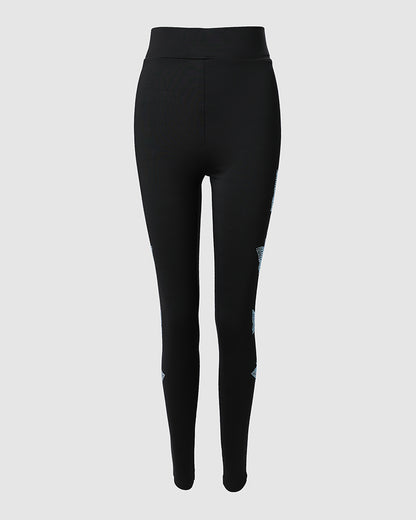 Rhinestone Butterfly Pattern High Waist Skinny Pants