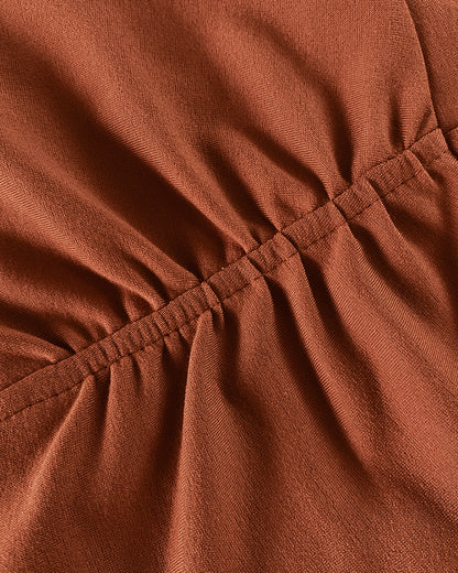 3D Flower Decor Round Neck Puff Sleeve Bodycon Dress Casual Ruched Slit Zipper Back Work Dress