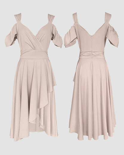 Cutout Ruched Ruffle Hem Asymmetrical Party Dress