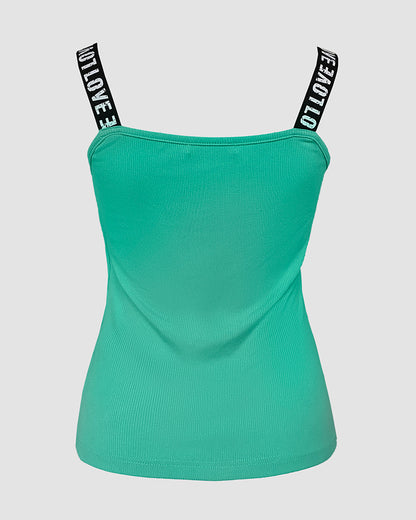 Women's Letter Strap Tank Top Ribbed Slim Fit Sleeveless Strechy Knit Cami Top