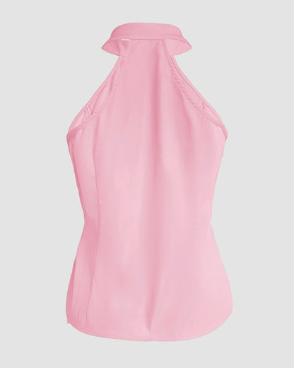 2 Pieces Outfits Sleeveless High Neck Cargo Pockets Design Top And Casual Cuffed Long Pants Set