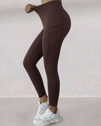 Winter Warm High Waisted Workout Athletic Leggings Tummy Control Butt Lifting Ultra Soft Thermal Lined Yoga Pants Women's Sportswear with Stacked Slit Pockets On Side