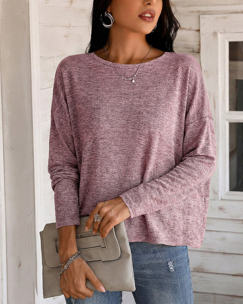 Women's Long Sleeve Knit Top Backless Twist Lace Panel Casual Tee