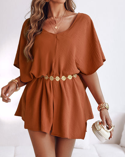 3 Pieces Outfit Solid Off Shoulder Split Sleeve Convertible Crop Top and Casual Elastic Waist Skorts Set With Bandeau(Without Belt)