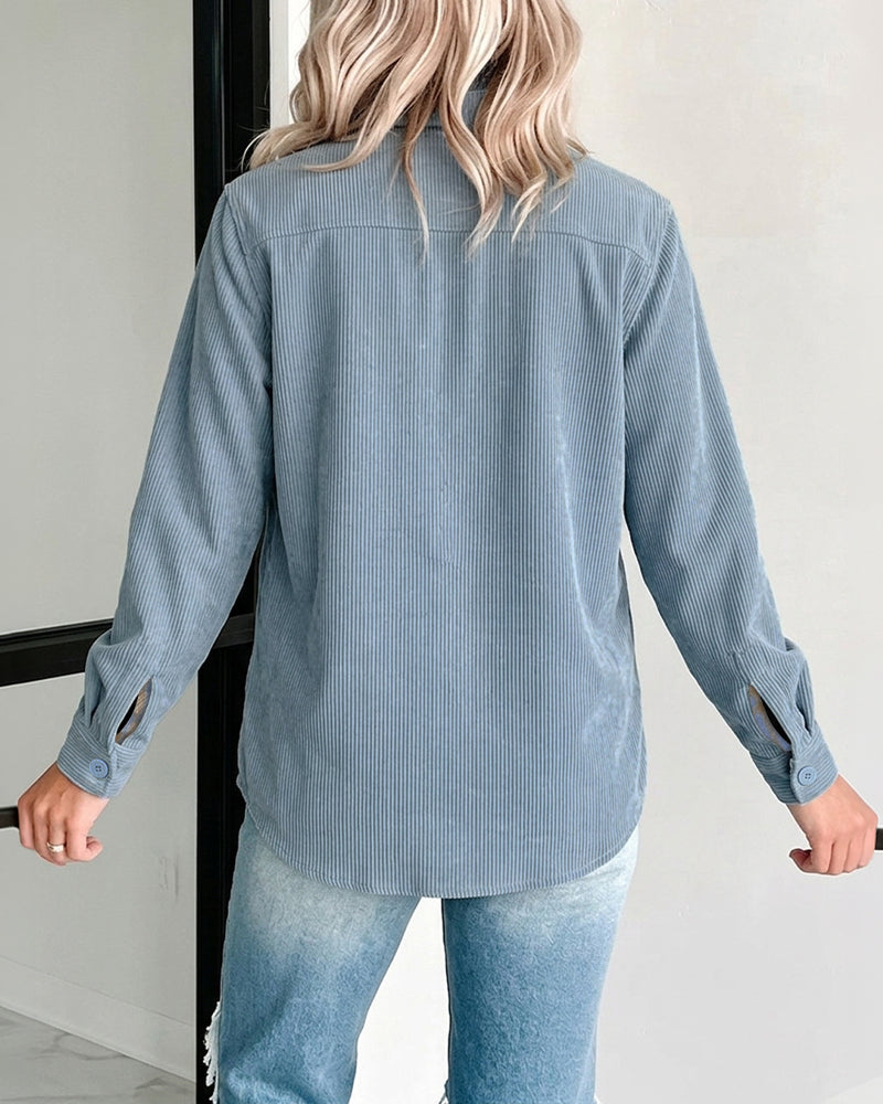 Women's Two-Way Reversible Corduroy Plaid Shacket Button Down Long Sleeve Shirt Jacket