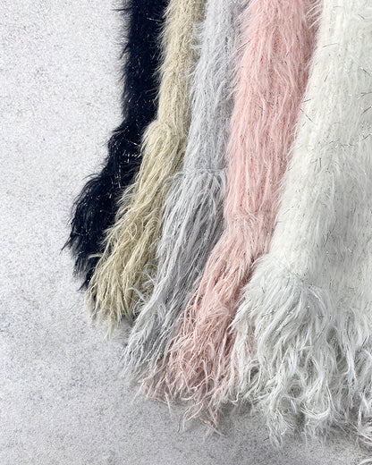 V-Neck Long Sleeve Sweater Fringe Pullover Casual Tassel Fall Winter Top