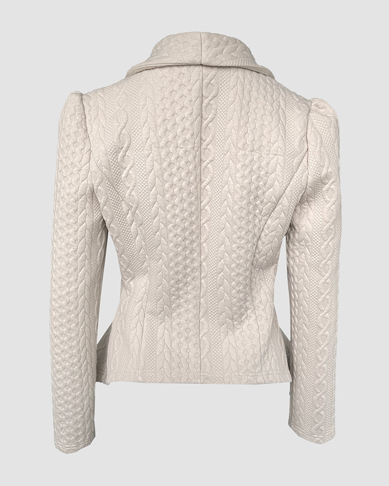 Shawl Collar Long Sleeve Cinched Waist Open Front Jacket Casual Flared Hem Cable Textured Jacquard Coat