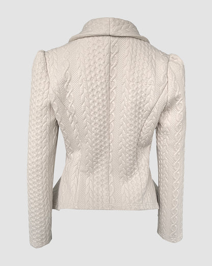 Shawl Collar Long Sleeve Cinched Waist Open Front Jacket Casual Flared Hem Cable Textured Jacquard Coat