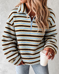 Women's Striped Fleece Sweatshirt Half Zip Fuzzy Sherpa Pullover Top