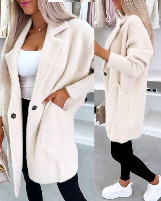 Turn-down Collar Long Sleeve Casual Button Coat with Pockets