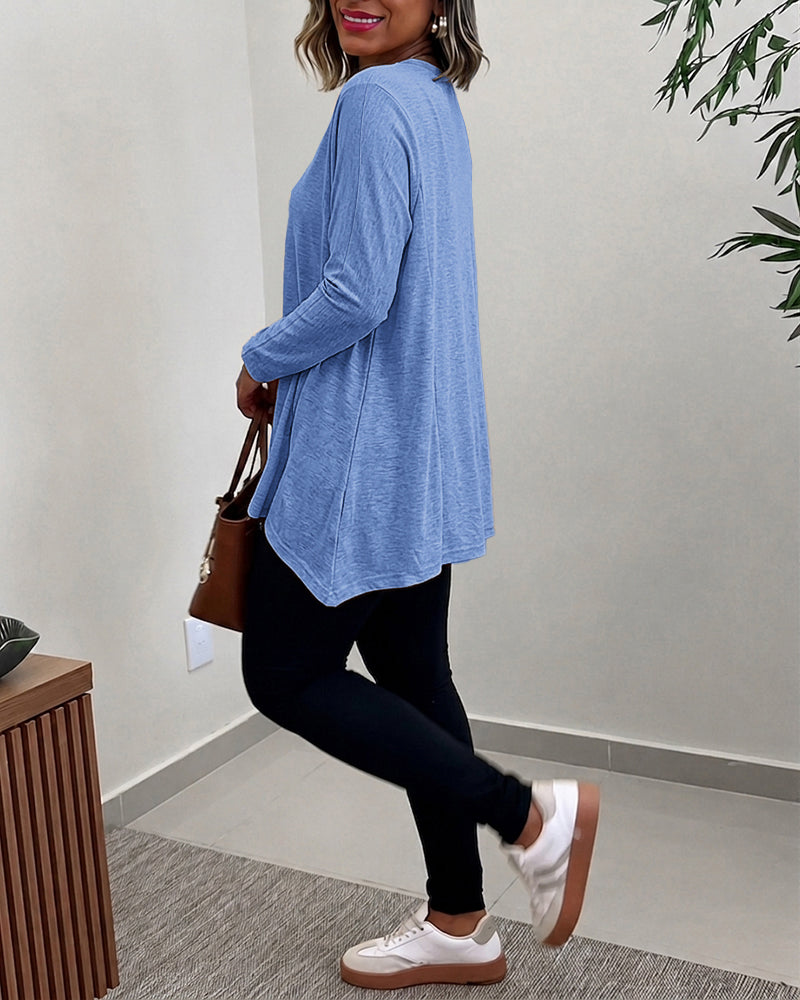 Haut à manches longues avec ourlet asymétrique pour femme, coupe ample, épaules tombantes, col rond, doux, ample, décontracté