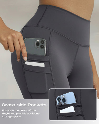 Winter Warm High Waisted Workout Athletic Leggings Tummy Control Butt Lifting Ultra Soft Thermal Lined Yoga Pants Women's Sportswear with Stacked Slit Pockets On Side