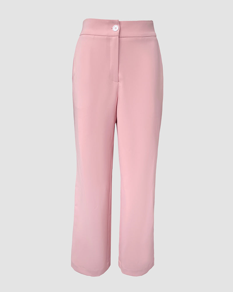 2 Pieces Outfit Metal Ring Decor Notched Collar Cinched Waist Wrap Front Coat and Zipper Fly Elastic Back Waist Pants Set Casual Blazer Set